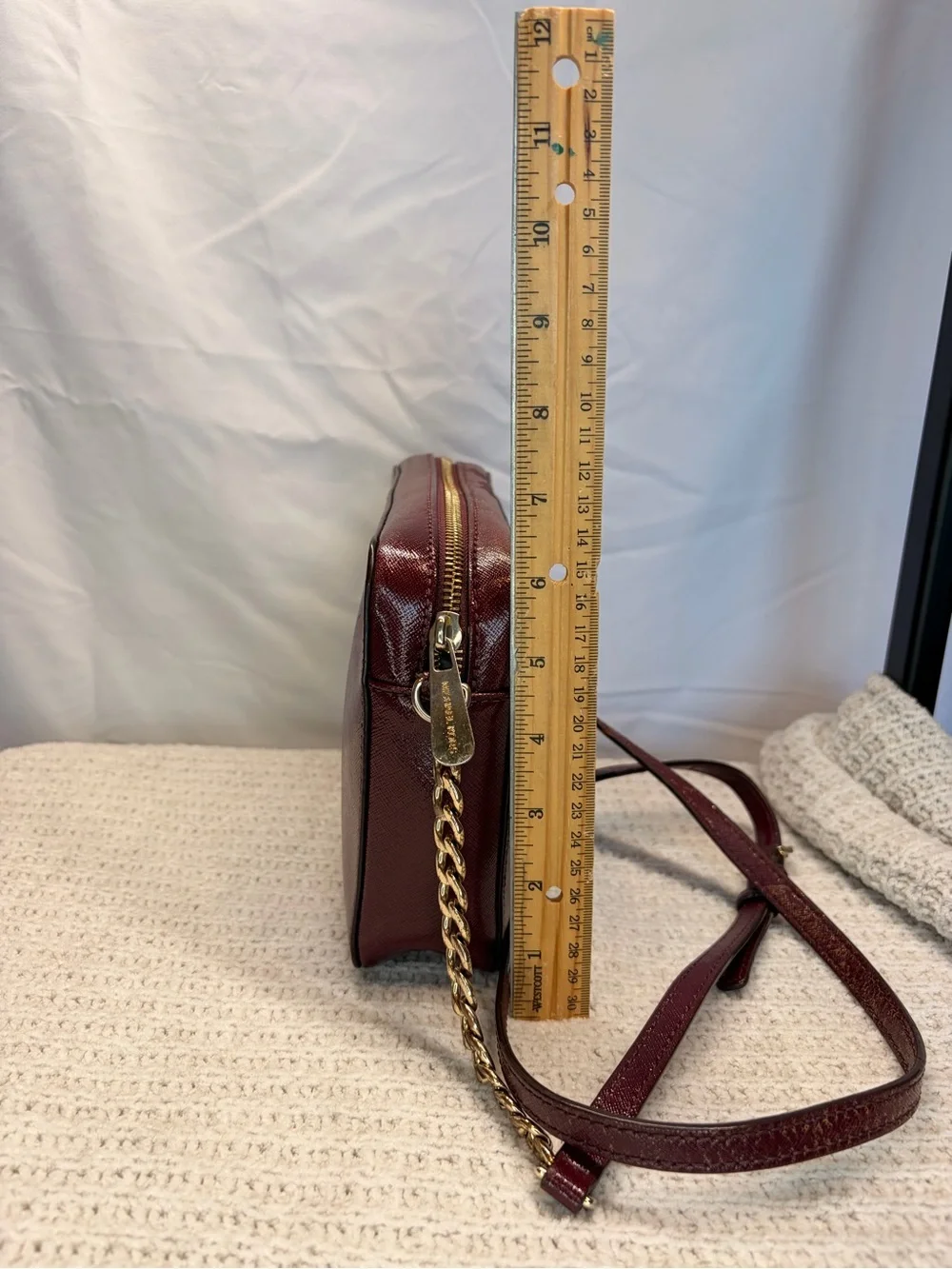 Michael Kors Wine Leather Crossbody with Gold-Tone Chain Strap